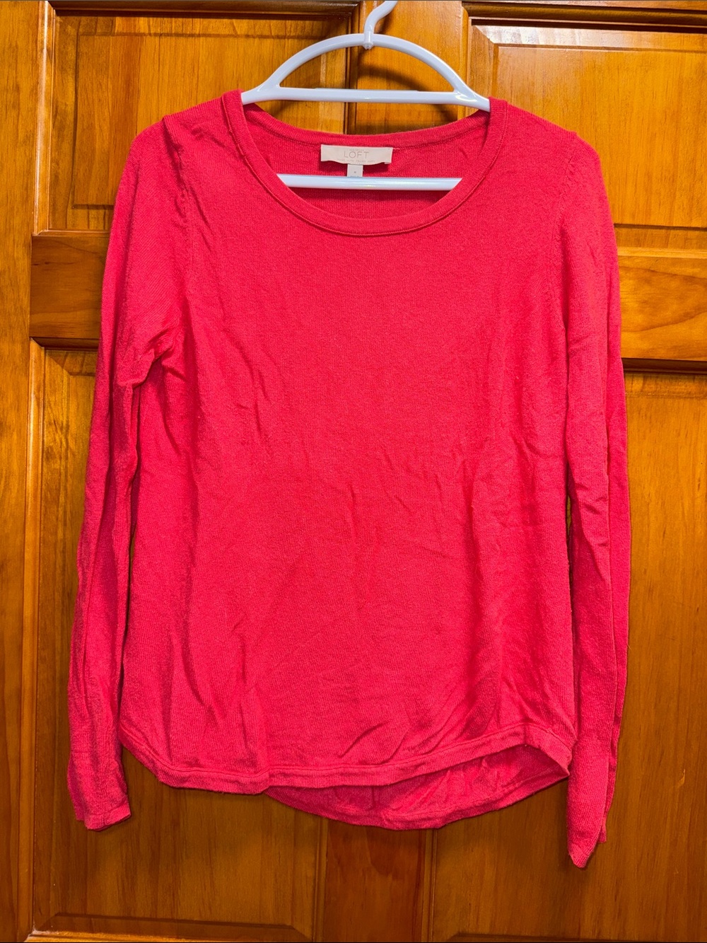 LOFT Long-Sleeve Crewneck Top in Coral